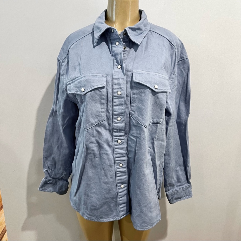 H&M Snap Front Shirt Sz M Long Sleeves Cotton Canvas Top HM H M Western